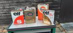 5 oude olie blikken van elf en esso,, Verzamelen, Blikken, Ophalen of Verzenden, Gebruikt, Overige, Overige merken