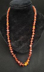 Antieke lange ketting echte Baltische barnsteen geknoopt, Verzenden, Brons, Ketting, Met edelsteen