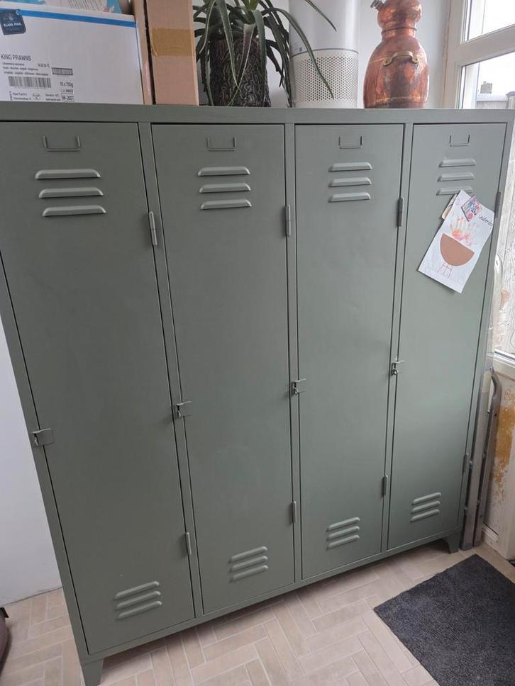Groene Vintage Metalen Locker Kast, Huis en Inrichting, Kasten | Lockerkasten, Gebruikt, Ophalen