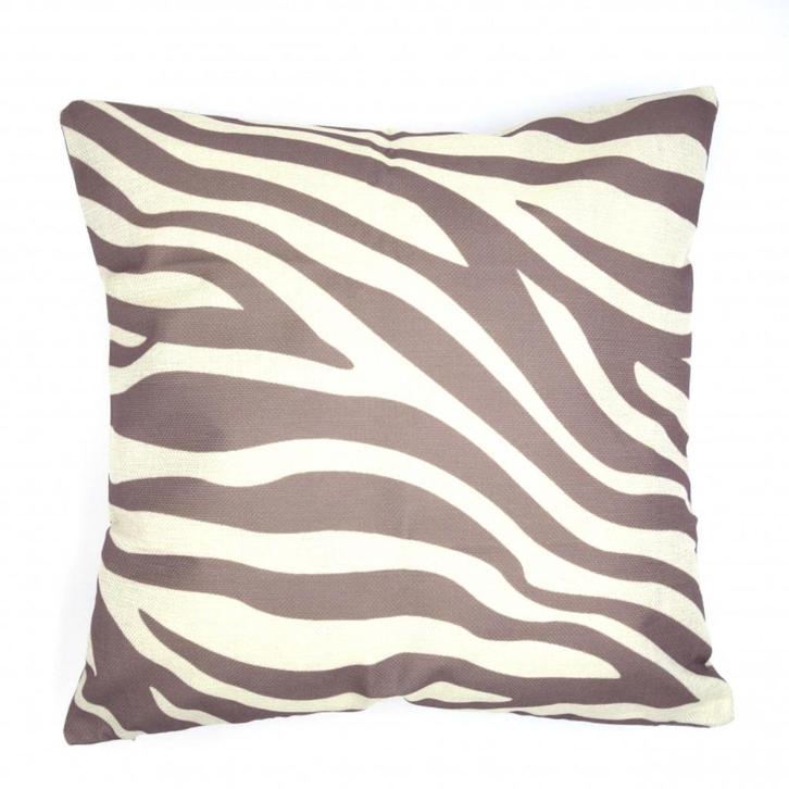Kussenhoes Zebra Big linnenlook | Taupe 44 x 44 cm, Huis en Inrichting, Woonaccessoires | Kussens, Nieuw, Beige, Vierkant, Verzenden