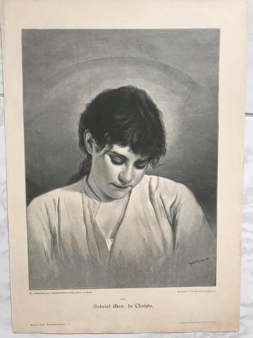 Gabriel Max: In Christo, 1890, or. gravure, 31x23cm. Perfect, Antiek en Kunst, Kunst | Etsen en Gravures, Ophalen of Verzenden