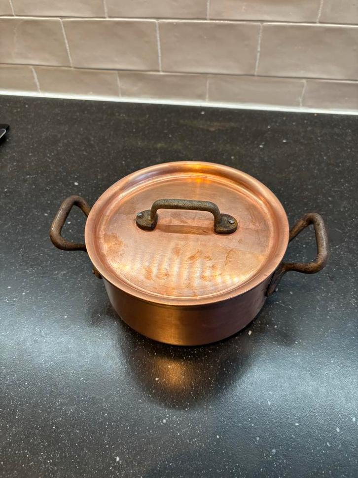 3 Falk Pannen - Koper, Huis en Inrichting, Keuken | Potten en Pannen, Gebruikt, Koekenpan of Braadpan, Rvs, Inductieplaat, Ophalen of Verzenden