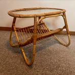 Vintage rotan tafeltje met glazen blad - jaren 60, Huis en Inrichting, Tafels | Bijzettafels, Ophalen, Minder dan 55 cm, Gebruikt