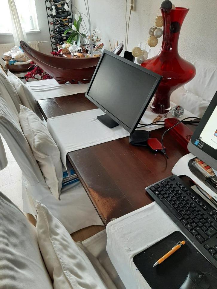 Houten 6p. eettafelset van Jan des Bouvrie, Huis en Inrichting, Tafels | Eettafels, Gebruikt, 50 tot 100 cm, 200 cm of meer, Vijf personen of meer