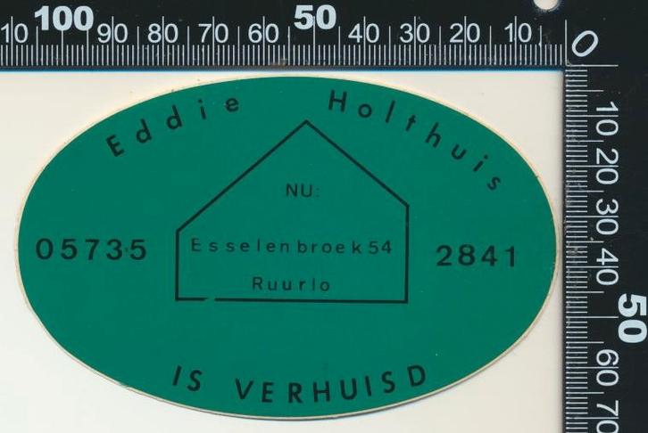 Sticker: Eddie Holthuis - Ruurlo, Verzamelen, Stickers, Zo goed als nieuw, Bedrijf of Vereniging, Ophalen of Verzenden