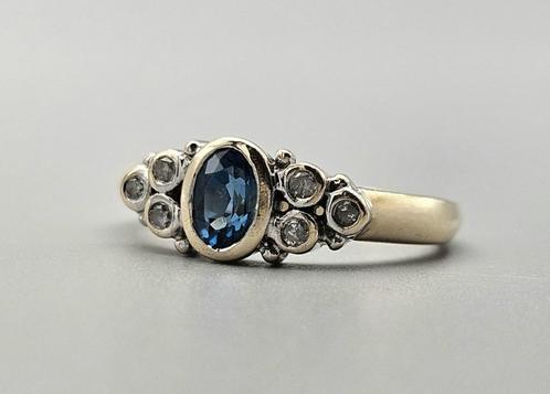 Gouden Vintage ring edelsteen topaas en diamant. 2024/194., Sieraden, Tassen en Uiterlijk, Antieke sieraden, Ring, Goud, Met edelsteen