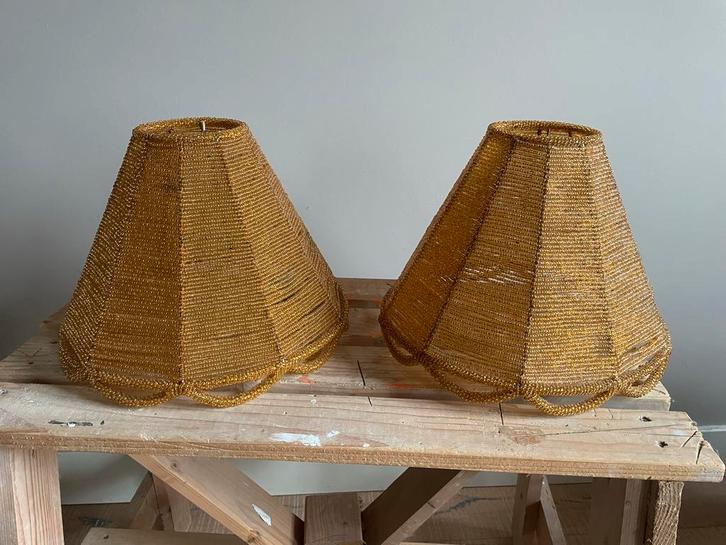 Kralen Lampenkappen Mosterdgeel, Huis en Inrichting, Lampen | Lampenkappen, Gebruikt, Minder dan 25 cm, Overige vormen, Overige kleuren