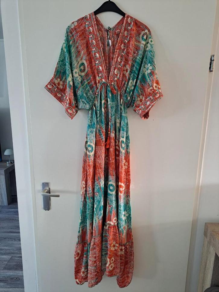 Oranje/Turquoise Maxi Jurk - New Collection, Kleding | Dames, Jurken, Zo goed als nieuw, Maat 42/44 (L), Overige kleuren, Onder de knie