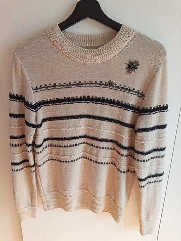 36/38 Prachtige trui kleur crème zwart reliëf kralen borduur beschikbaar voor biedingen