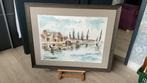 Aquarel schilderij haven met boten gesigneerd, Ophalen