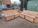 Loungeset steigerhout hoekbank tuinbank met tafel en lades, Gebruikt, Steigerhout, Ophalen of Verzenden, Loungeset