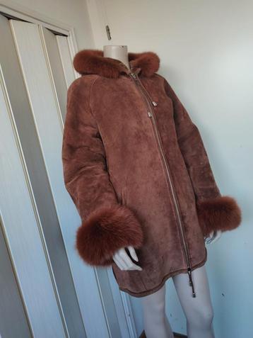 Hongta leren lammycoat met vossen bont maat L/40  beschikbaar voor biedingen