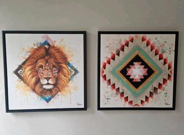Coco Maison schilderijen kleurrijke leeuw & vierkant 70x70cm beschikbaar voor biedingen