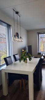 Moderne eettafel met 4 stoelen (lederlook), Ophalen, Gebruikt, 50 tot 100 cm, 150 tot 200 cm