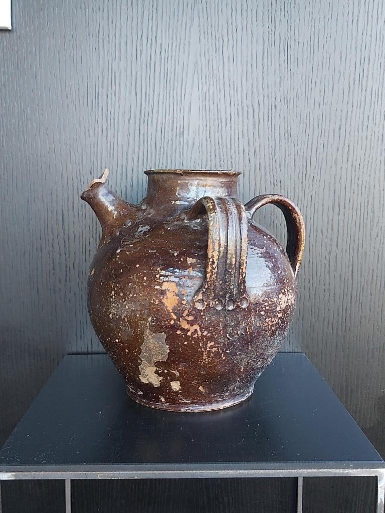 Prachtig gepatineerde antieke franse walnoot olie kruik, Antiek en Kunst, Antiek | Gereedschap en Instrumenten, Ophalen of Verzenden