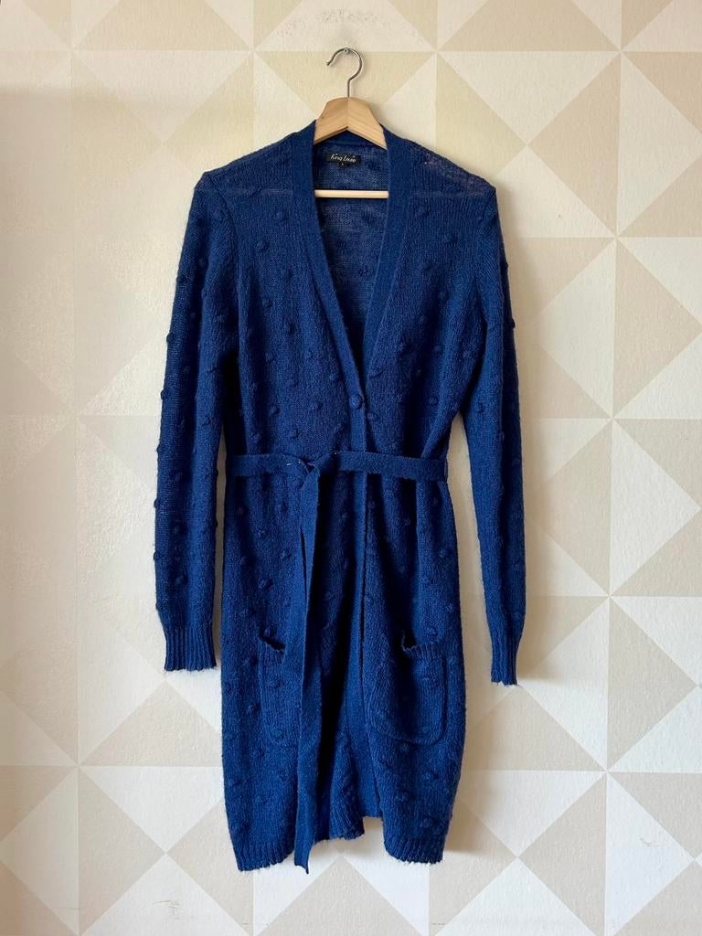 King Louie Cardi Long Ajour vest blauw L/40 zgan, Ophalen of Verzenden, Zo goed als nieuw, Maat 42/44 (L), Blauw