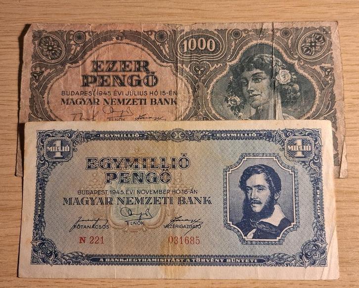 Set biljetten uit Hongarije 1945, Postzegels en Munten, Bankbiljetten | Europa | Niet-Eurobiljetten, Setje, Hongarije, Ophalen of Verzenden