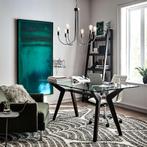 Crate and barrel Strut | Luxe glas mango wood tafel, Huis en Inrichting, Vijf personen of meer, 150 tot 200 cm, Rechthoekig, 50 tot 100 cm