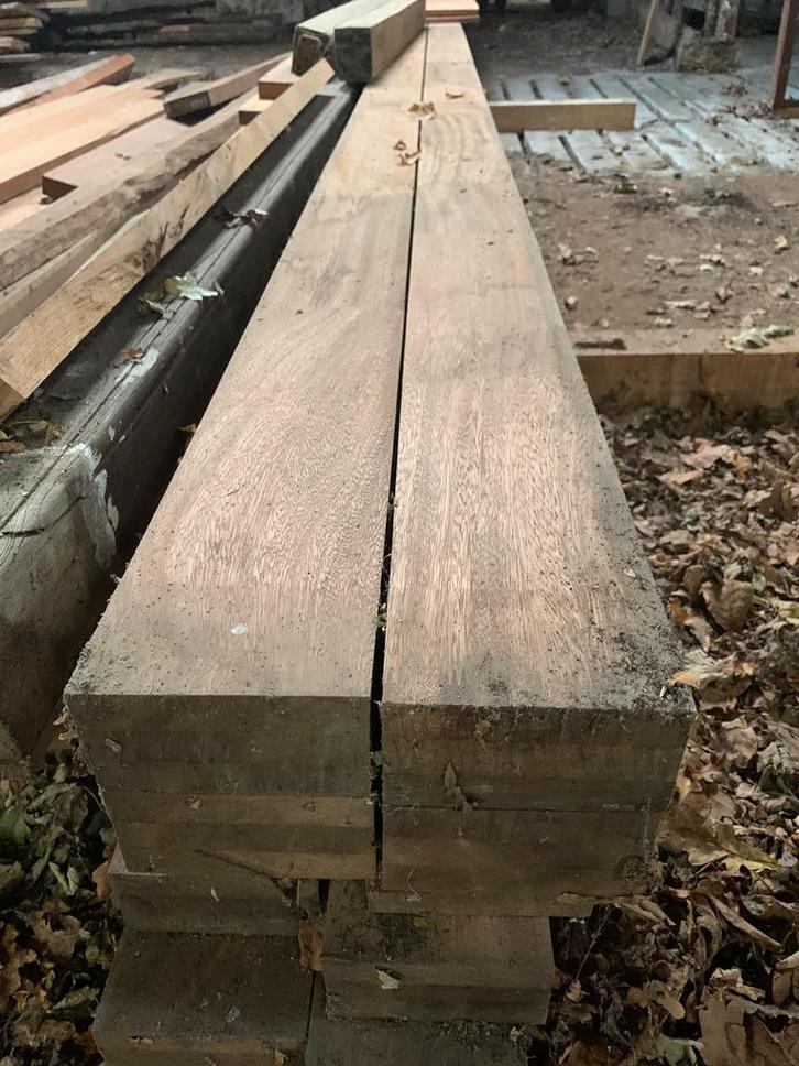 Mahonie gevingerlaste kozijn balken 130 x65., Tuin en Terras, Palen, Balken en Planken, Zo goed als nieuw, Balken, 250 cm of meer