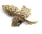 Mooie vergulden filigraan broche bladertje met kristal., Ophalen of Verzenden, Met kristal