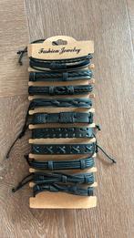 10 zwart leren armbanden heren, Ophalen of Verzenden, Nieuw, Zwart, Leer