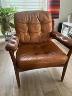 Vintage Leren Fauteuil - Zweeds Design, Huis en Inrichting, Fauteuils, Ophalen, Gebruikt, Hout, 75 tot 100 cm