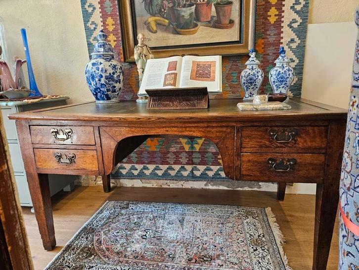 Antieke eiken schrijftafel bureau, Huis en Inrichting, Bureaus, Gebruikt, Bureau, Ophalen of Verzenden
