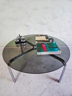 Vintage salontafel glasplaat op chromen frame, Ophalen, Gebruikt, Rond