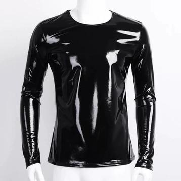 Zwart leren heren shirt (lak wetlook trui mannen sexy) beschikbaar voor biedingen