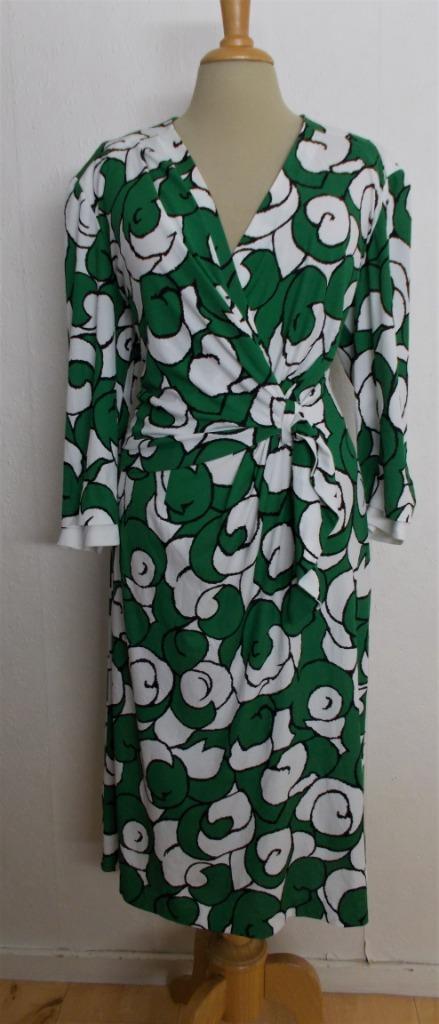 Mooie vintage print jurk van Desarbre! L, Kleding | Dames, Jurken, Zo goed als nieuw, Maat 42/44 (L), Groen, Onder de knie, Verzenden
