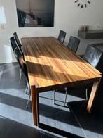 Houten Eettafel + 6 Leren Stoelen, Huis en Inrichting, Tafels | Eettafels, Ophalen, 100 tot 150 cm, 200 cm of meer, Zo goed als nieuw