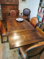 Uittrekbare eiken tafel, met leren stoelen, Ophalen, Gebruikt, 4 tot 6 stoelen