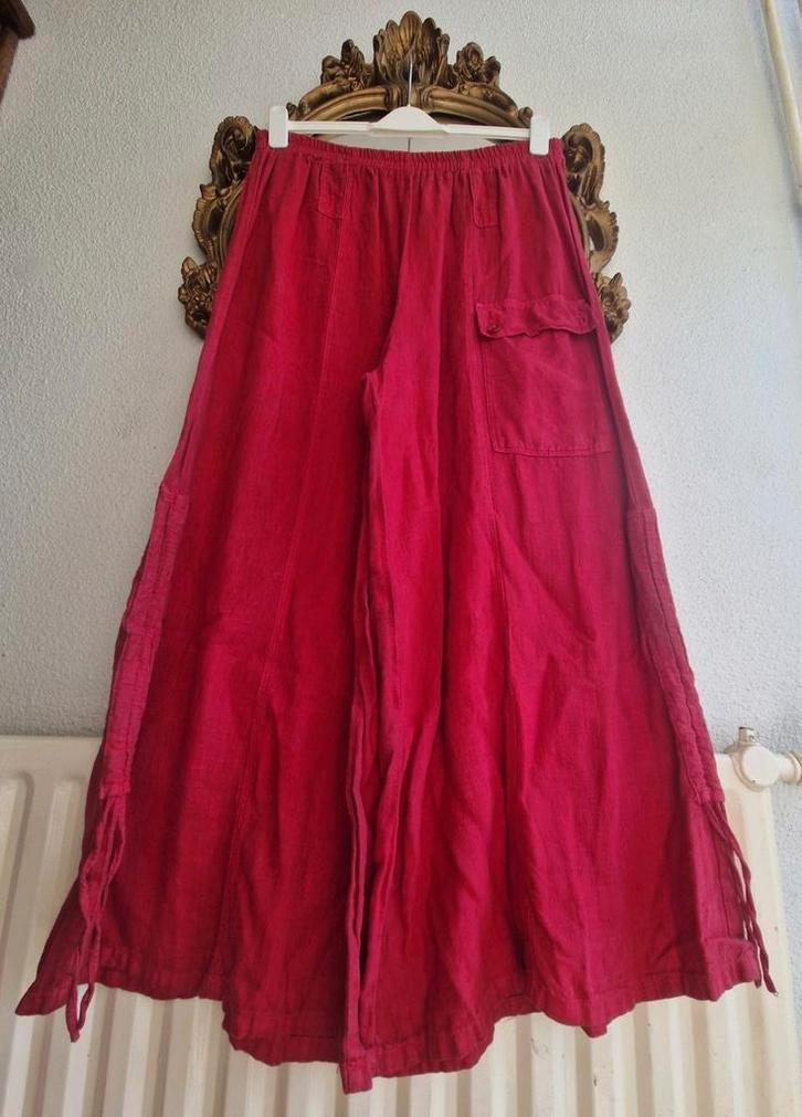 Xclient rood linnen wijde koordjes broek met elastiek, Kleding | Dames, Grote Maten, Gedragen, Broek of Spijkerbroek, Rood, Ophalen of Verzenden