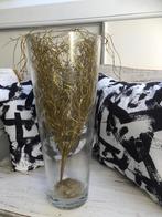 Hoge glazen vaas met gouden versiering decoratie tak, Ophalen of Verzenden, Overige kleuren, Glas
