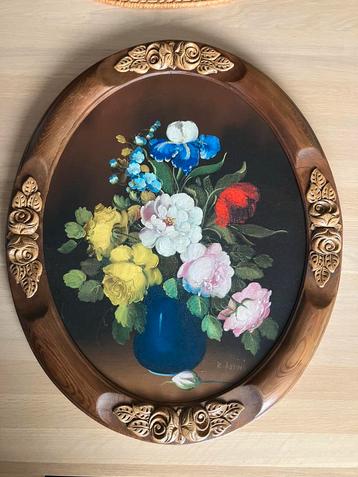 Schilderij prachtig stilleven R.Rosini in houten ovale lijst beschikbaar voor biedingen