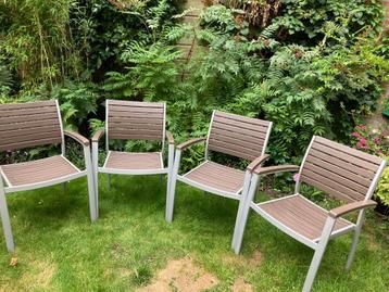 Vier tuinstoelen stoelen aluminium met hardhout - Zie foto's beschikbaar voor biedingen