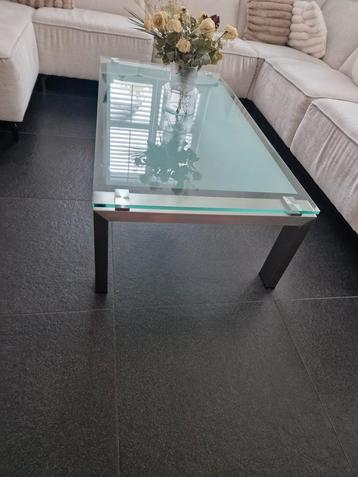 Glazen Salontafel met RVS Poten - 70x135cm beschikbaar voor biedingen