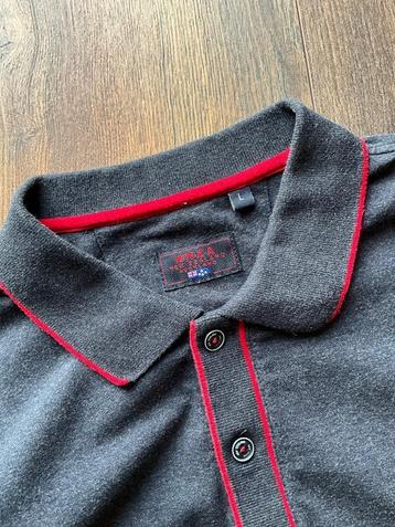 NZA heren polo lange mouw L donkerblauw met rode bies beschikbaar voor biedingen