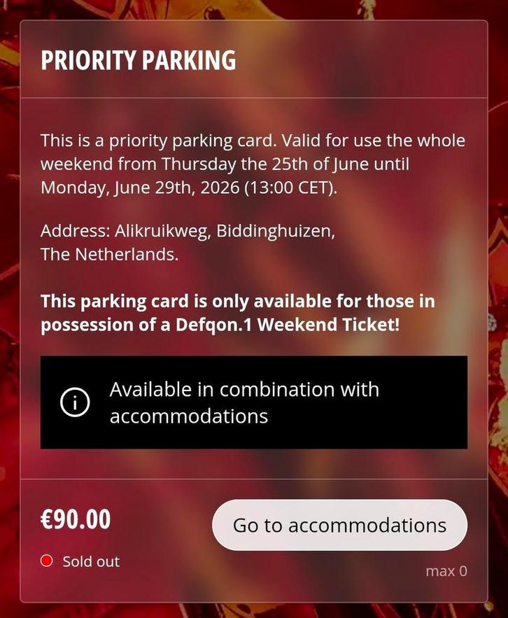 Defqon.1 Weekend 2026 - Priority Parking ticket, Tickets en Kaartjes, Evenementen en Festivals, Drie personen of meer, Meerdaags