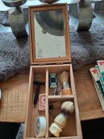 Vintage Houten Scheerset met Spiegel, Antiek en Kunst, Ophalen of Verzenden