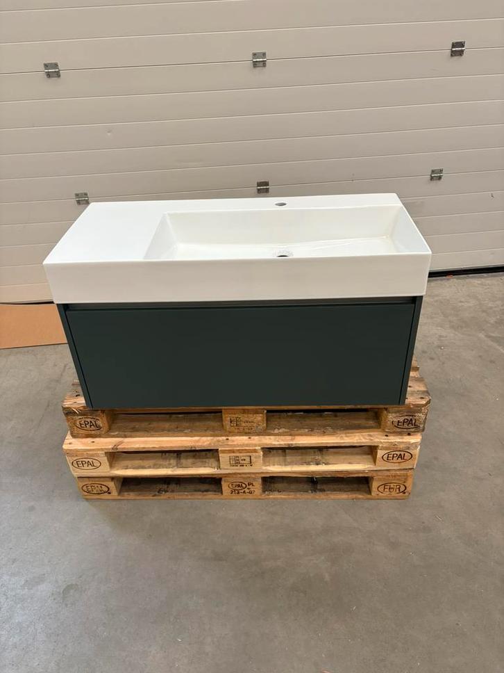 Badmeubel 100cm - Petrol mat- keramische wastafel, Huis en Inrichting, Badkamer | Badkamermeubels, Nieuw, Wasbak of Wastafel, Minder dan 100 cm