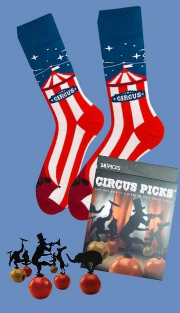 CIRCUS SOKKEN (UNISEX) + COCKTAIL PRIKKERS THEMA CIRCUS  beschikbaar voor biedingen