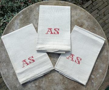 Antieke linnen mangeldoek roldoek monogram AS 103x48 (BT2) beschikbaar voor biedingen