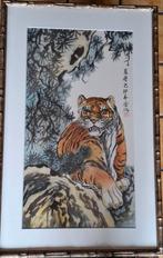 Chinees schilderij op zijde.  Tijger. Sign. 44/69 cm., Ophalen