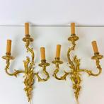 Set van 2 grote goudkleurige Rococo wandappliques, 3‑lichts, Ophalen of Verzenden, Metaal