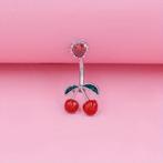 Kersen Navelring – Roestvrij Staal met Rode Zirkonia, Navelpiercing, Staal, Verzenden, Nieuw