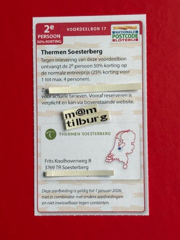 Voordeelbon 17 Thermen Soesterberg 2e persoon 50% korting, Tickets en Kaartjes, Kortingen en Cadeaubonnen, Drie personen of meer