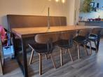 Teakhout eettafel 240 x 100 met zwart stalen U-poten, Huis en Inrichting, Tafels | Eettafels, Ophalen, Gebruikt, 100 tot 150 cm