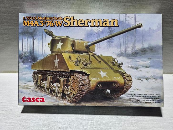 Tasca M4A3 76W Sherman modelbouwtank, Hobby en Vrije tijd, Modelbouw | Auto's en Voertuigen, Zo goed als nieuw, Tank, Groter dan 1:32