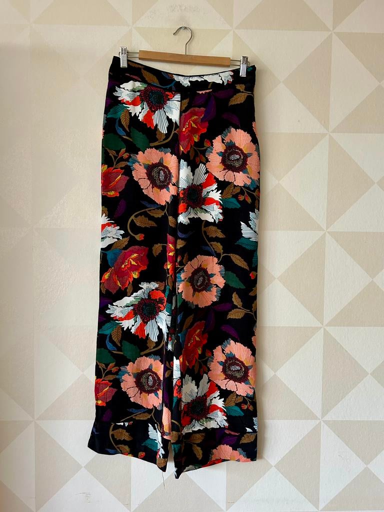 Ipekyol broek zwart bloem fleurig M/38, Maat 38/40 (M), Zwart, Ophalen of Verzenden, Lang